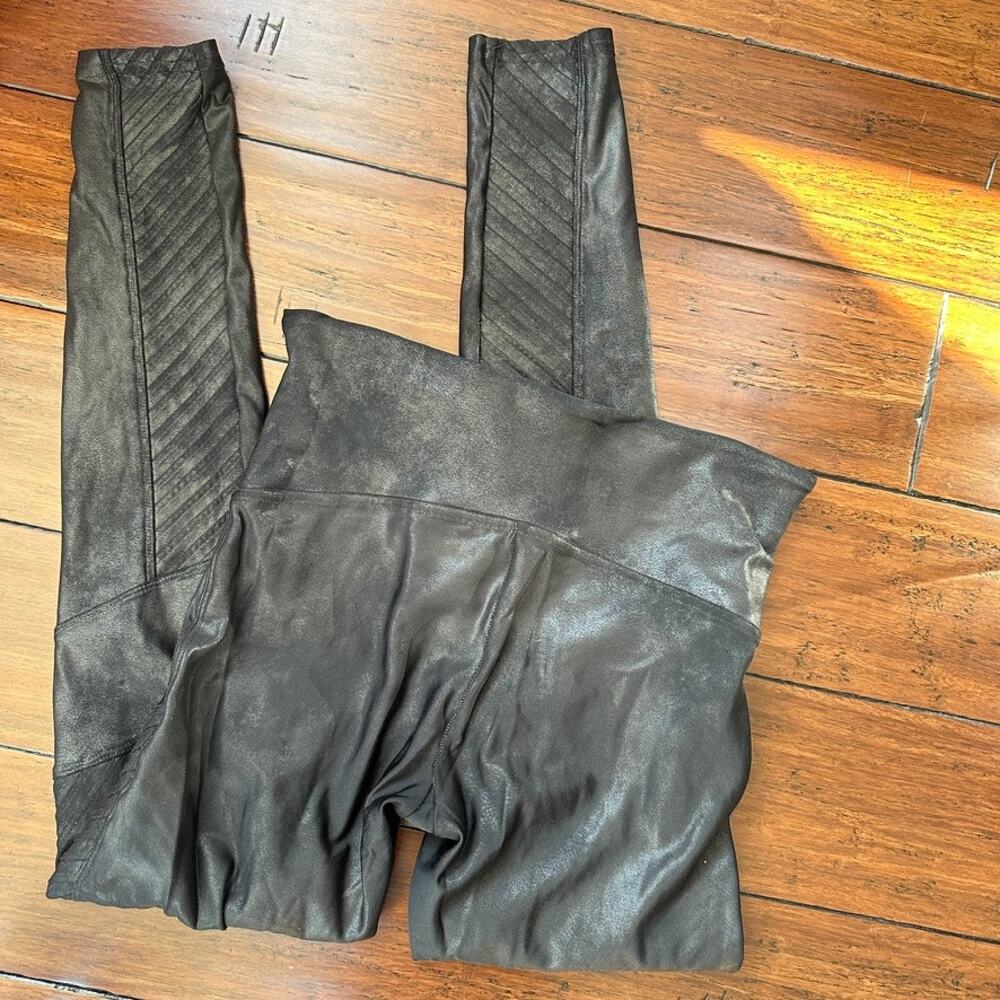 Spanx Faux Leather Moto Legging Black Women's LARGE Ankle Length - Picture 7 of 11
